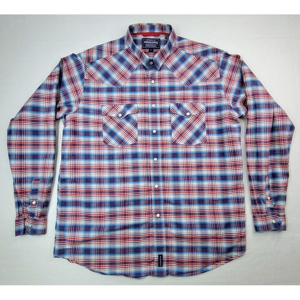 Rough Stock Shirt Mens XL Metalic‎ Thread Panhandle Slim Long Sleeve Pearl Snap